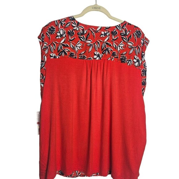 Zac & Rachel Womans Reddish Orange Floral Print Blouse Top Flowy Loose Fit - Picture 6 of 12